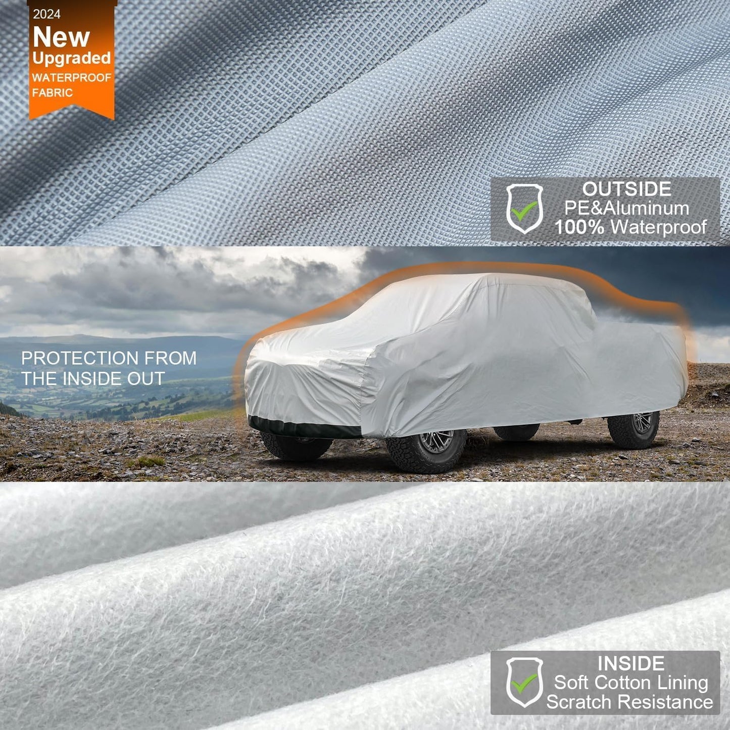 Kayme 6 Layers Truck Cover Waterproof All Weather, Heavy Duty Outdoor Pickup Cover Sun Uv Rain Protection, Universal Fit (Length Up to 240 inch) XL+