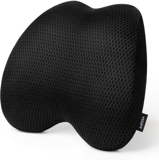 Lumbar Support Pillow Office Chair Car Back Pillow Ergonomic Lower Back Pain Relief Breathable Air Fiber Cushion with Hours Sitting on Worker Driver & Handicapped, Adjustable Strap (Black)