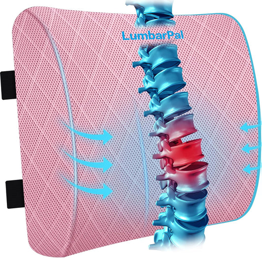 Lumbar Support Pillow for Office Chair Back Support Lumbar Pillow for Car, Gaming, Office Chair - Improve Sitting Posture & Back Pain Relief, Memory Foam, Adjustable Straps, Pink