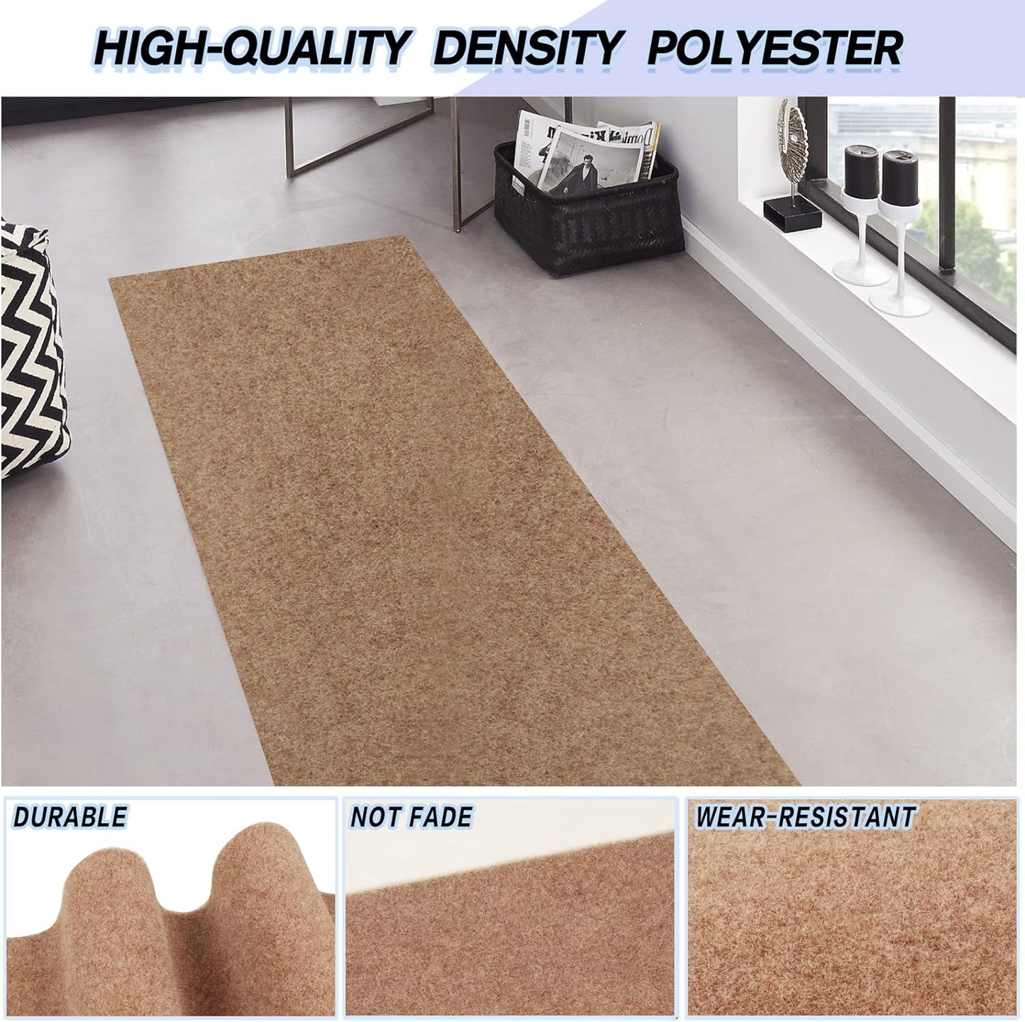 Custom Size Backed Non-Slip Area Rugs Runner, Easy Clean, Waterproof Runner Rugs for Hallway Entryway, Kitchen, Laundry, 3FT x 24FT, Beige