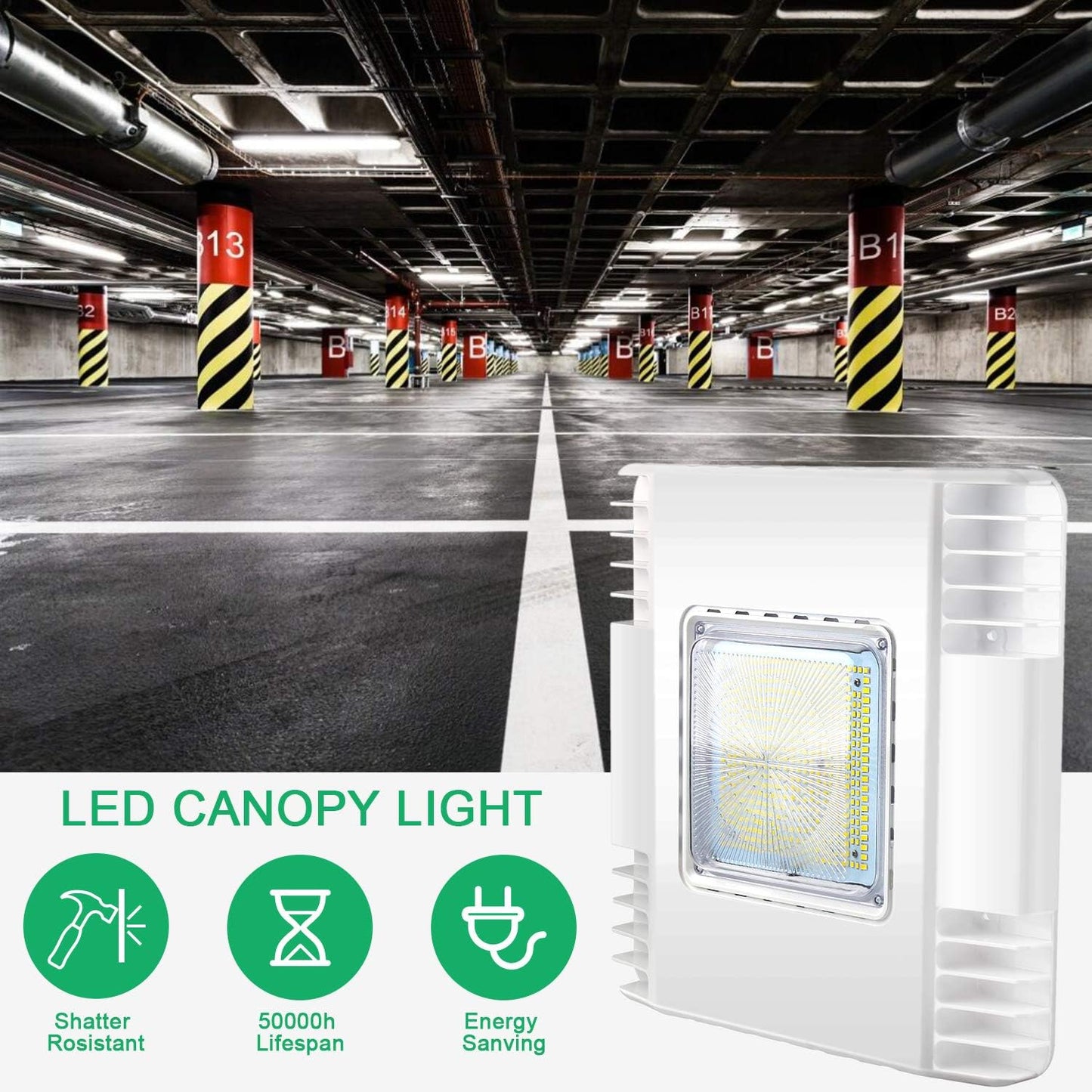 OSTEK LED Gas Station Canopy Light, 150W Carport Ceiling Light 5700K, Outdoor Rated (600W HID/HPS Equivalent), 90-277V IP65 DLC & UL Listed (150W - (1 Pack)