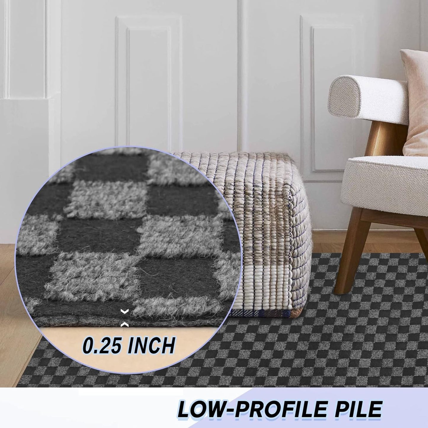 Custom Size Backed Non-Slip Area Rugs Runner, Easy Clean, Waterproof Runner Rugs for Hallway Entryway, Kitchen, Laundry, 4FT x 22FT, Gray Checkered
