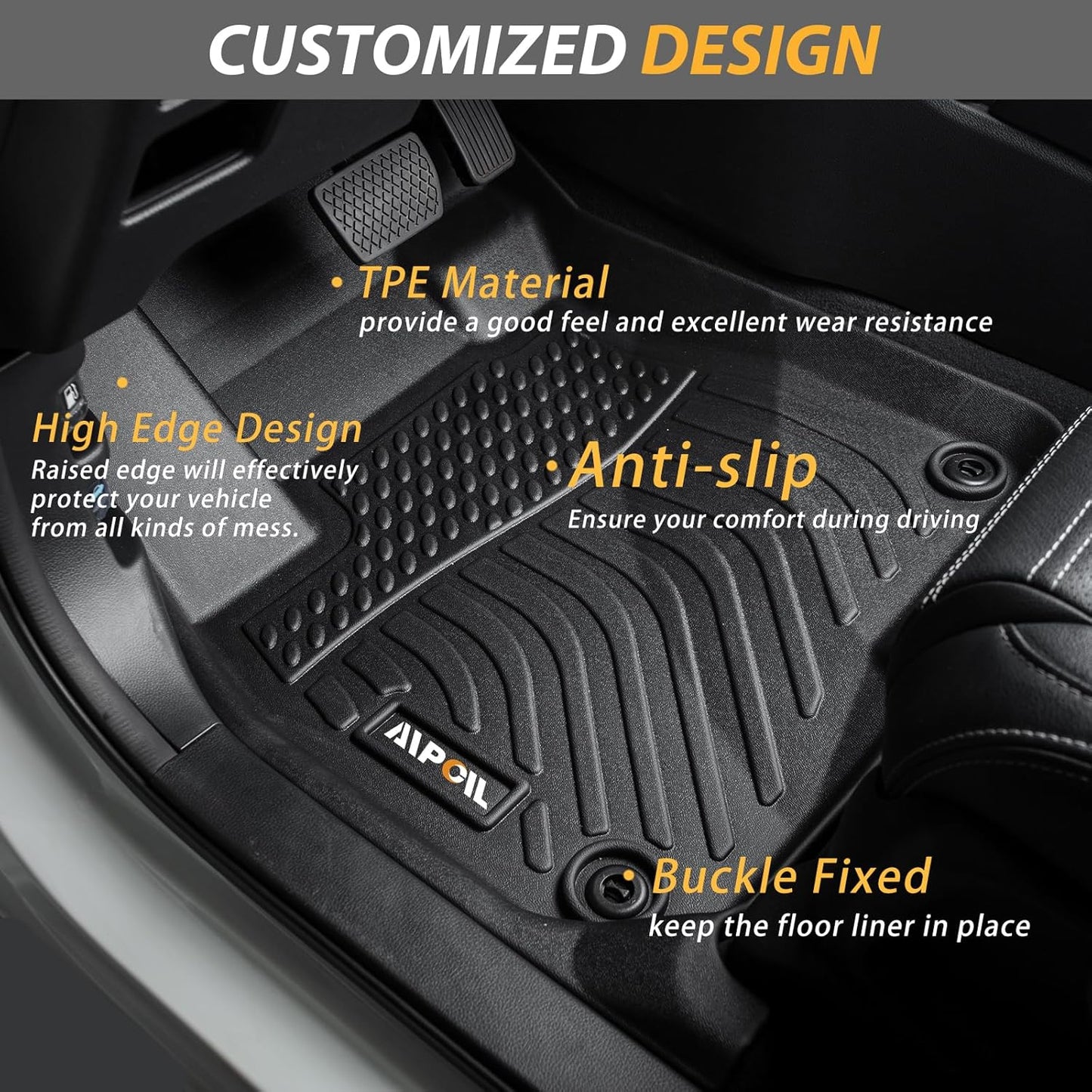 AIPOIL® Floor Mats for 2022-2024 2025 Nissan Frontier Crewcab All Weather Protection TPE Anti-Slip Automotive Full Set Custom Car Mats Accessories - Black