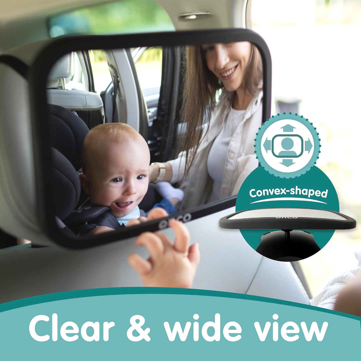 Onco Baby Car Mirror Rear Facing (2 Pack) - 100% Shatterproof & Shakeproof, Award-Winning Convex Car Mirror for Baby with 360° Rotation, Newborn Essentials (9.6 x 6.9 in)