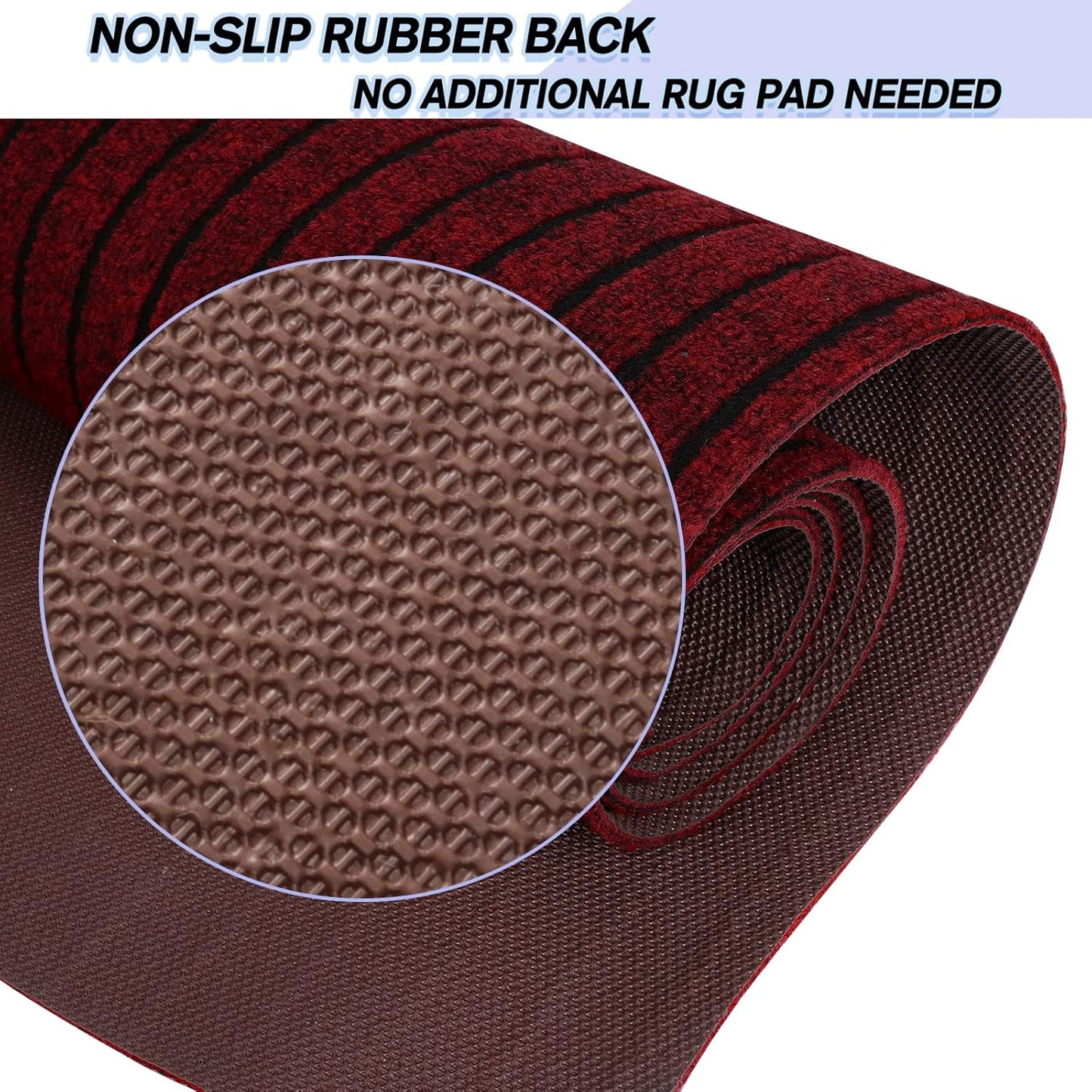 Custom Size Backed Non-Slip Area Rugs Runner, Easy Clean, Waterproof Runner Rugs for Hallway Entryway, Kitchen, Laundry, 2FT x 50FT, Red Stripe
