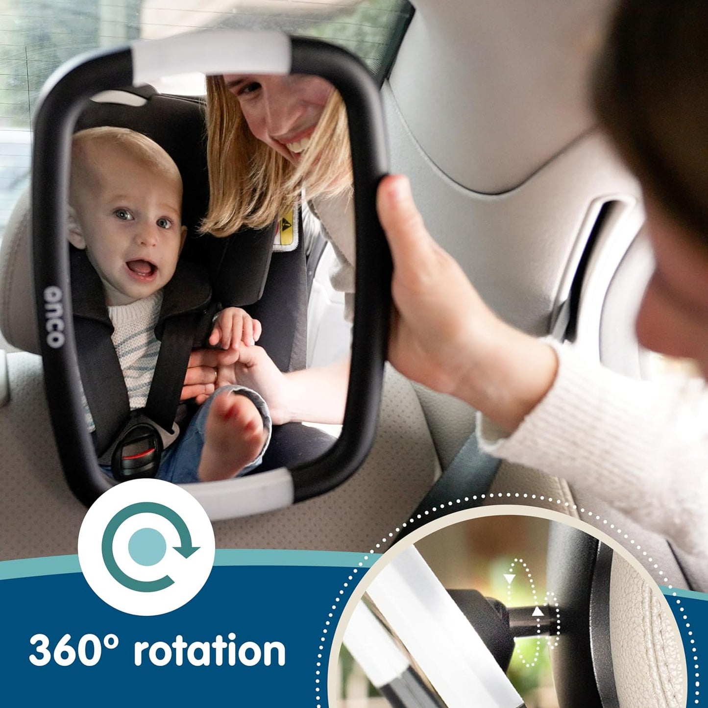 Onco LED Baby Car Mirror with Light - 2 Modes for Day & Night Driving, 100% Shatterproof & Shakeproof Car Mirror for Baby with 360° Rotation
