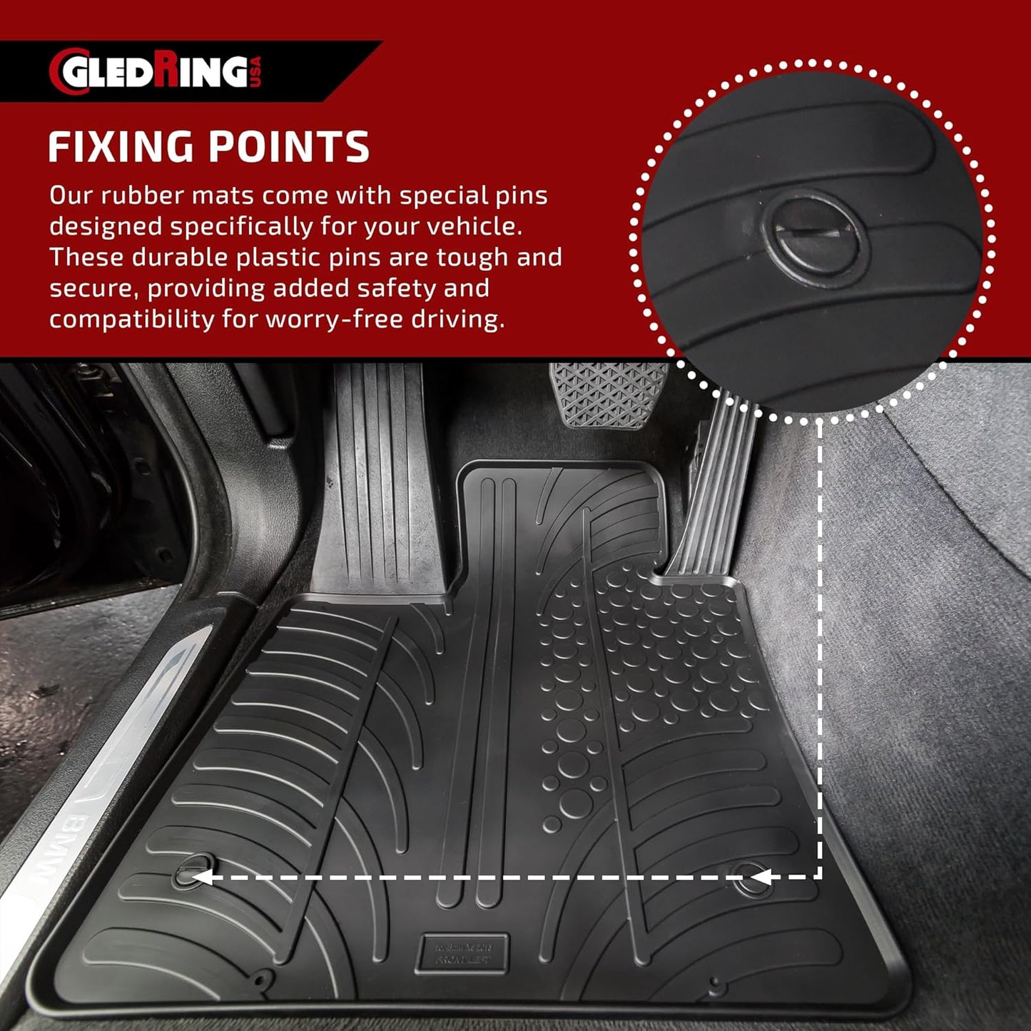 Gledring USA Custom Fit All-Weather Rubber Floor Mats Intended for Toyota Tacoma Access Cab 2016-2023, No Trimming Required, Tailored Custom Fit, Protects from Rain, Mud, and Snow.