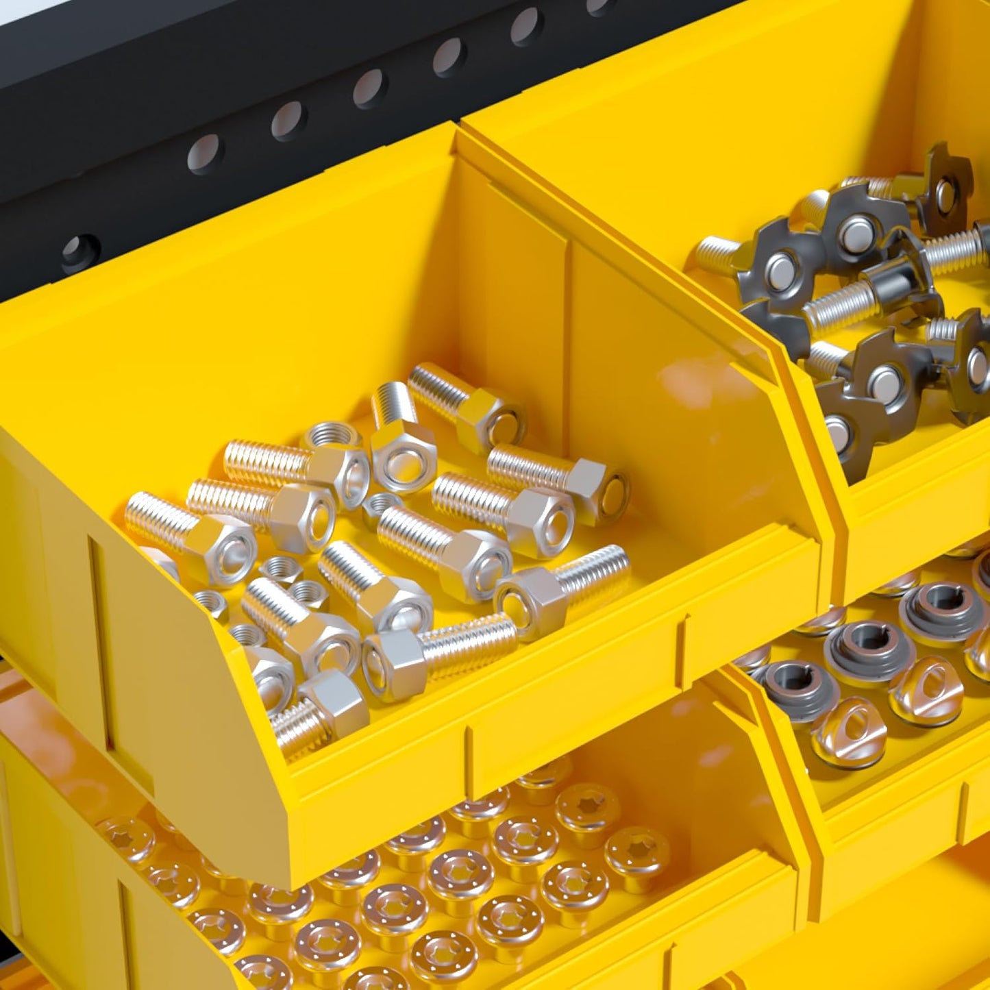 KJE 30PCS Wall Mounted Storage Bins, Plastic Tool Organizer for Garage Storage, Screws, Nuts, Bolts, Small Hardware Parts -Black, Yellow