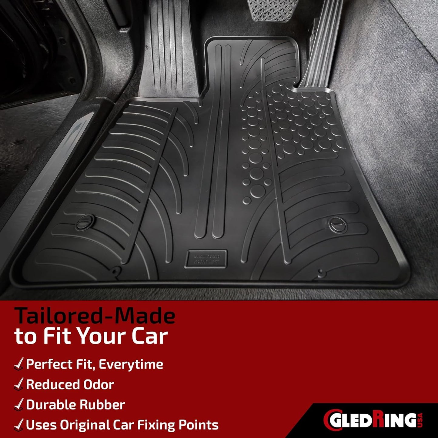 Gledring USA Custom Fit All-Weather Rubber Floor Mats Intended for Toyota Tacoma Access Cab 2016-2023, No Trimming Required, Tailored Custom Fit, Protects from Rain, Mud, and Snow.
