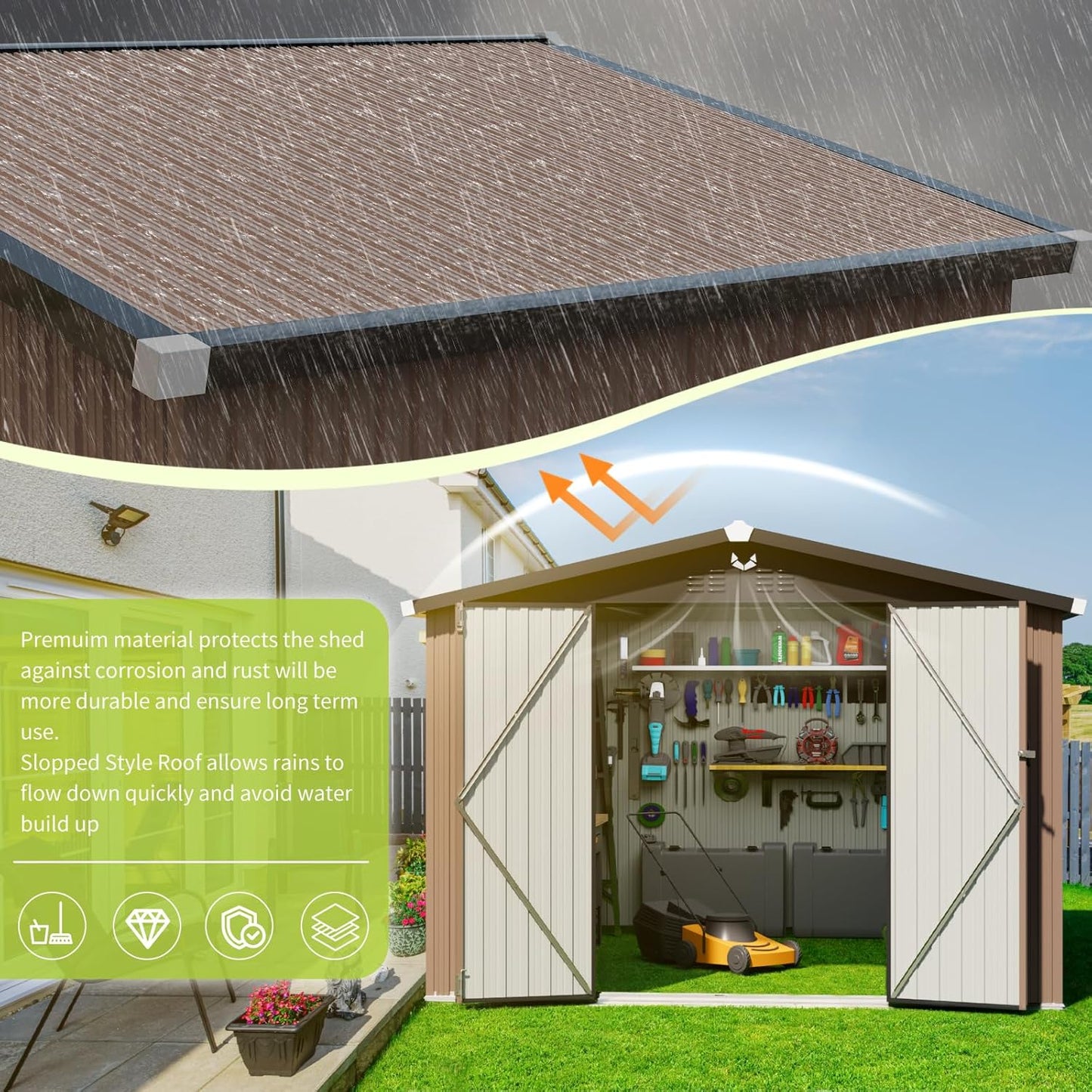 Metal Storage Shed,Outdoor Storage Building 10x12,Large Backyard Sheds with Lockable Doors,Waterproof Outside Storage Shed