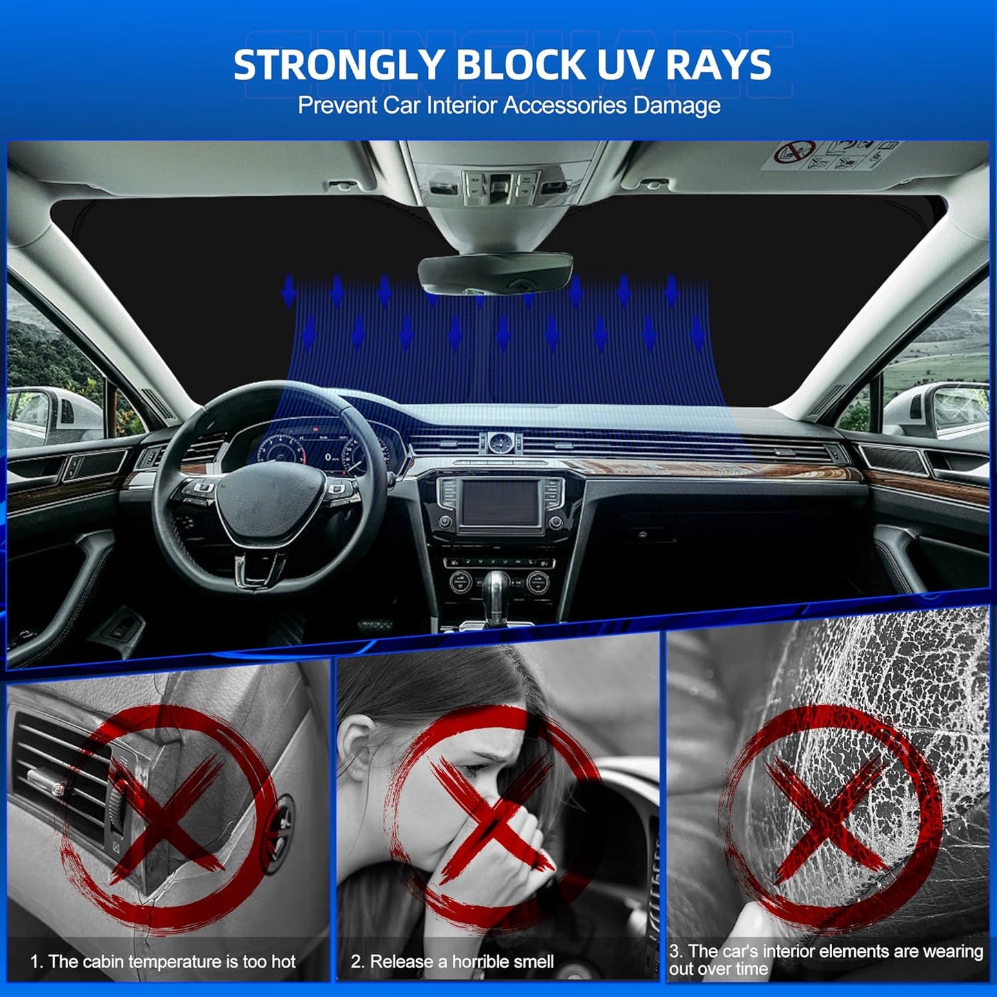 Windshield Sun Shade for Jeep Grand Cherokee 2011-2021 Foldable Sunshade Custom Fit Front Window Car Interior Accessories Protector Blocks UV Rays
