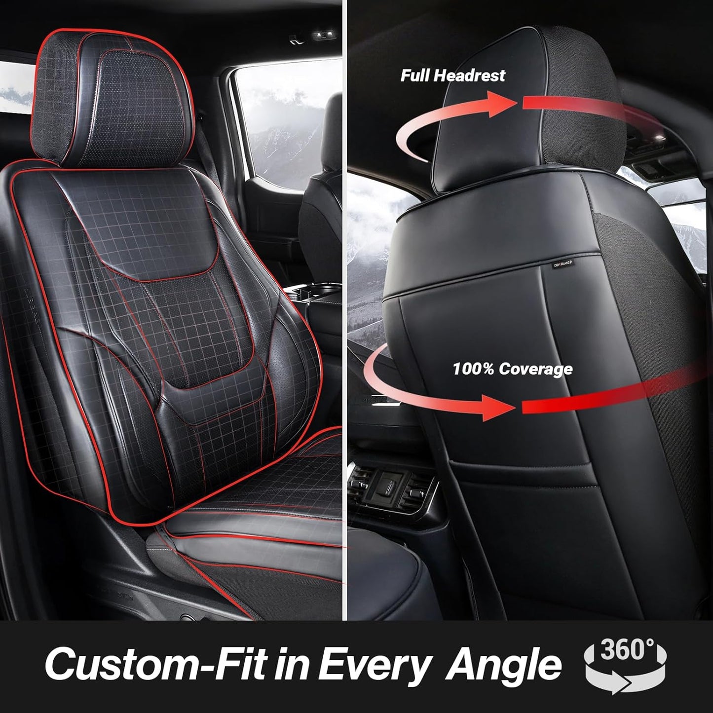Coverland Custom Car Seat Covers Compatible with 2022-202 Tundra CrewMax, Double Cab - Premium Leather Non-Slip Memory Foam Waterproof Interior Protector Full Set-Black [See Size Chart-Size X119]