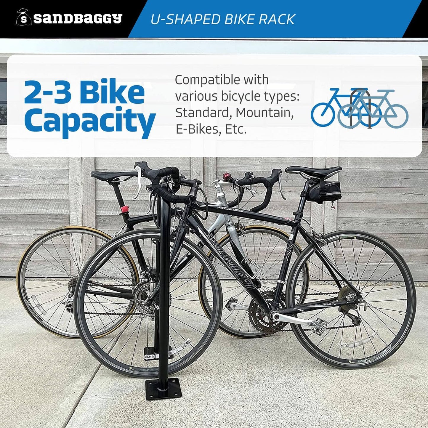 Sandbaggy U Shaped Bike Rack - Outdoor, Commercial - Galvanized Steel - Surface/Ground Mounted (5, White)