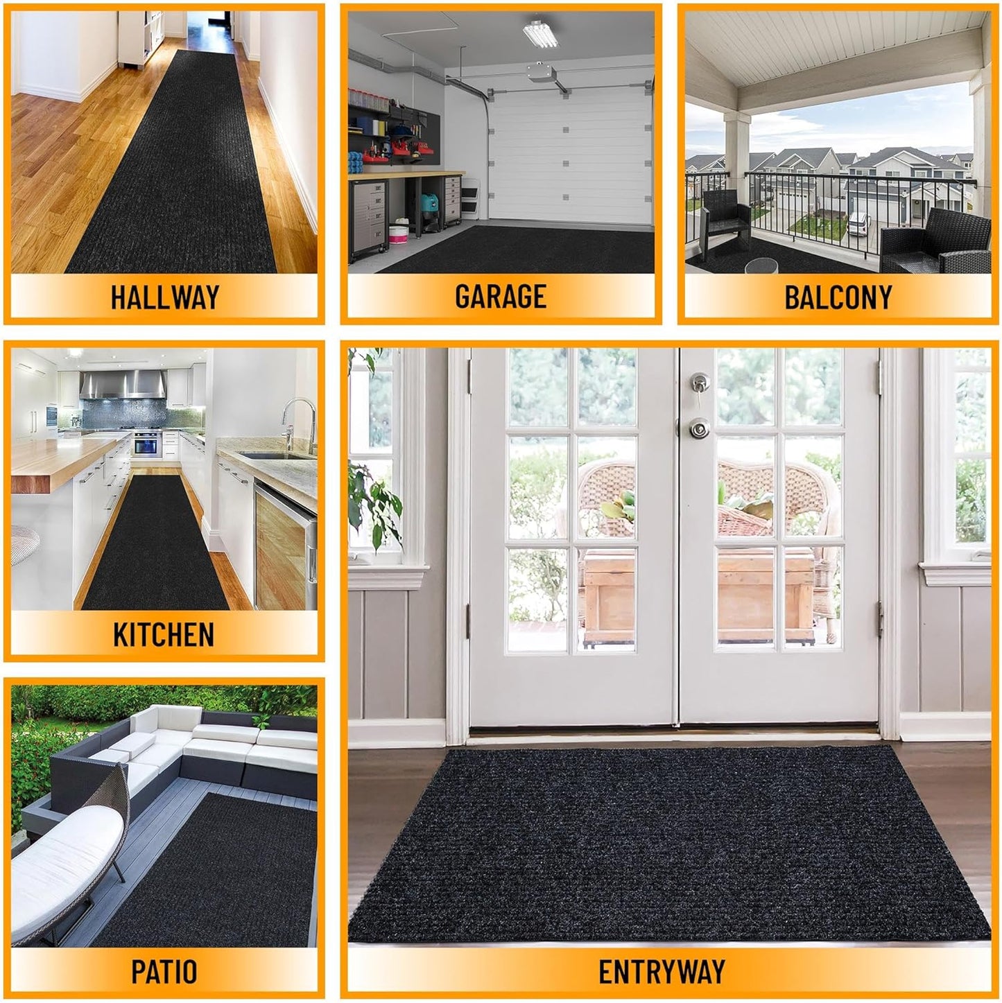 Ottomanson 2'7" x 50' Hallway Runner with Scraper Pile - Extra Durable Non-Slip Rug Mat for Indoor & Outdoor Use - Ideal for Kitchen, Entryway & Garage - High-Traffic Carpet, Black
