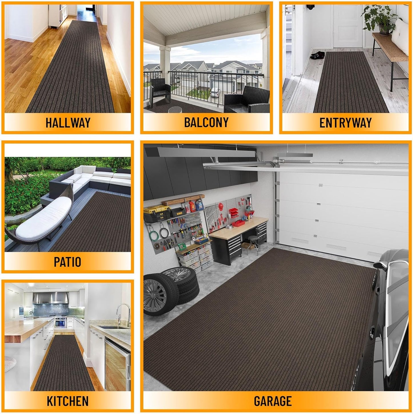 Ottomanson 2'7" x 22' Hallway Runner with Scraper Pile - Extra Durable Non-Slip Rug Mat for Indoor & Outdoor Use - Ideal for Kitchen, Entryway & Garage - High-Traffic Carpet, Brown
