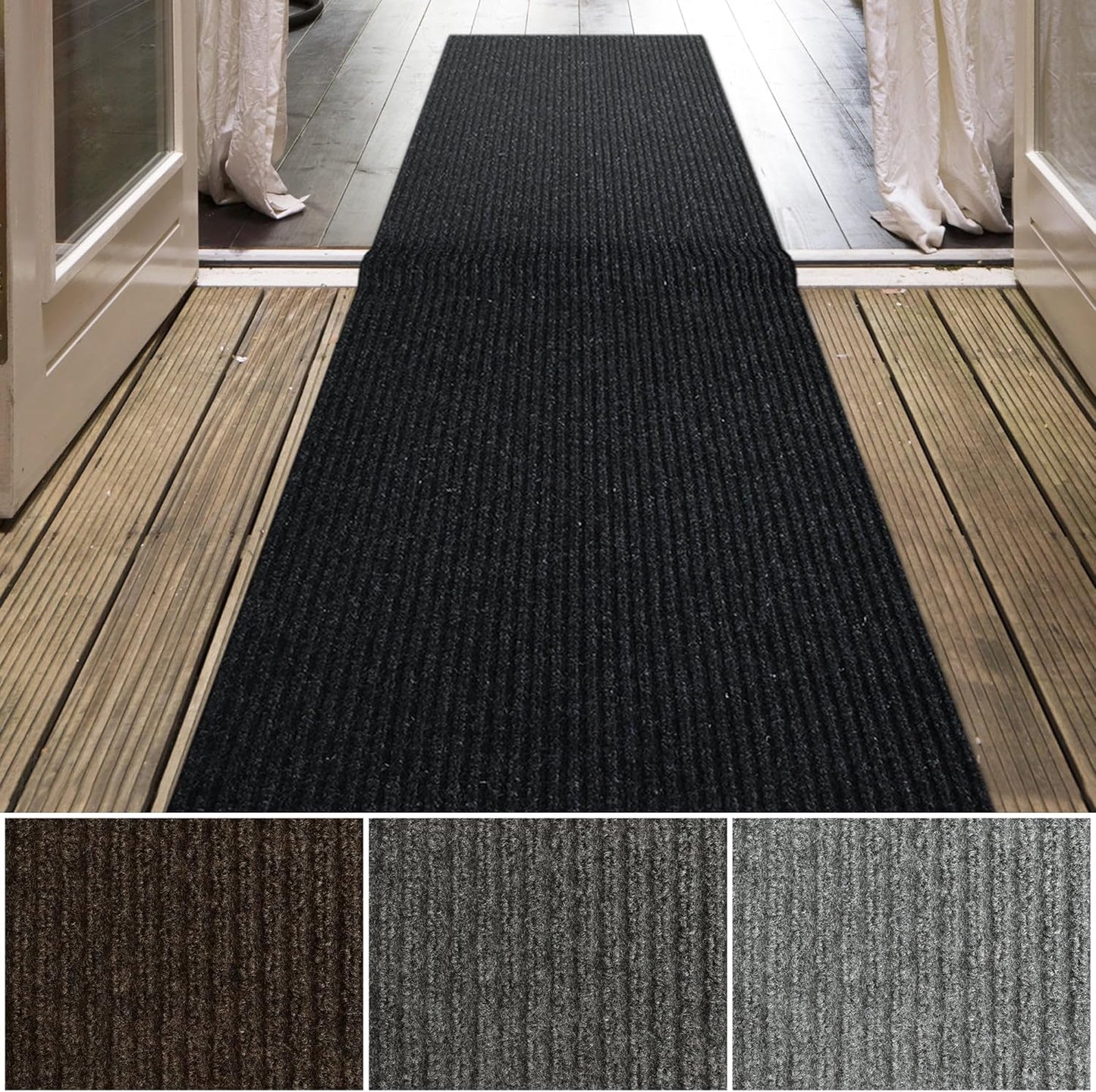 iCustomRug Spartan Weather Warrior Duty Indoor/Outdoor Utility Ribbed in 3ft,4ft,6ft Widths 70 Custom Sizes with Natural Non-Slip Rubber Backing 4'X30' in Black