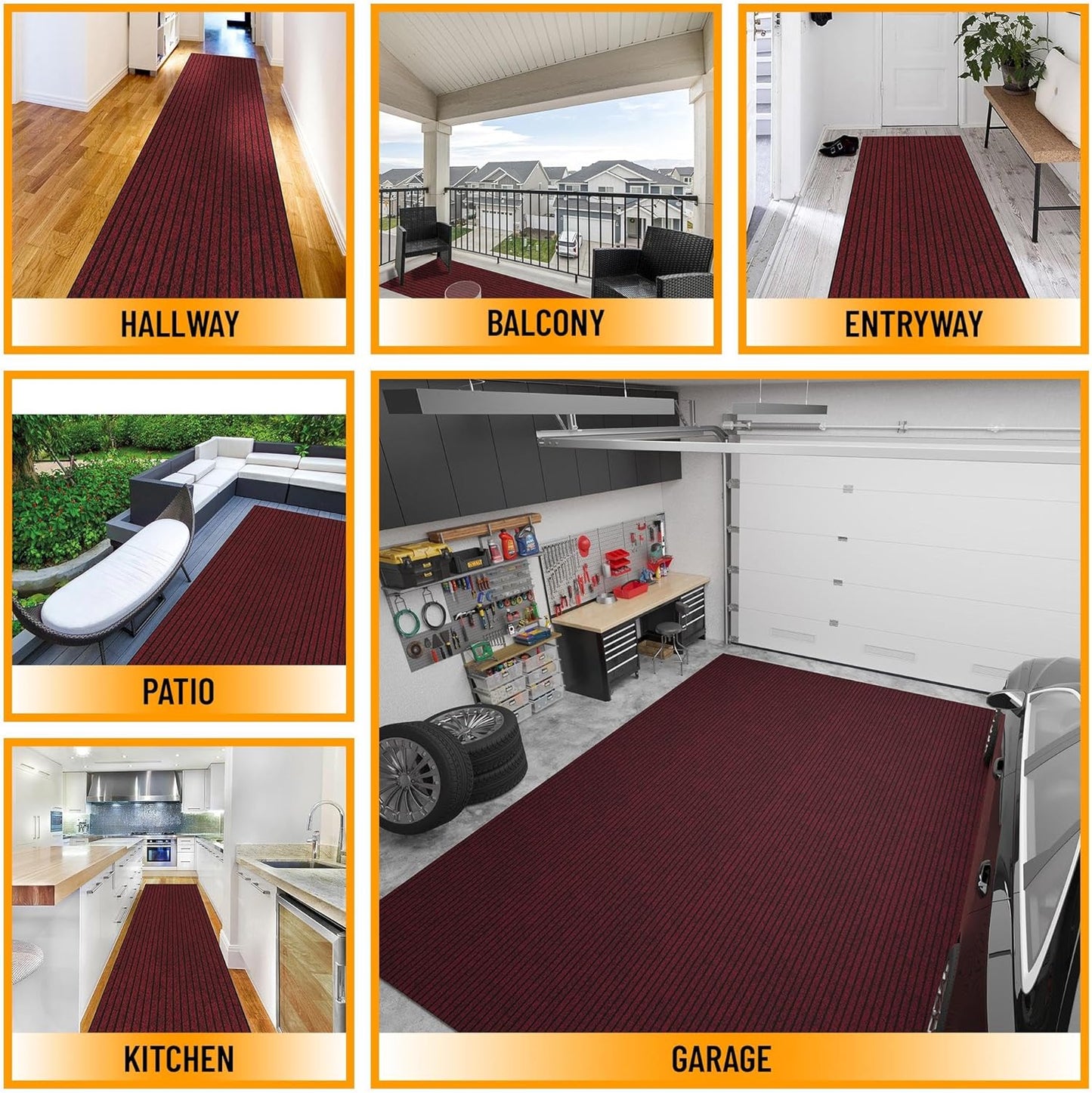 Ottomanson 2'7" x 7' Hallway Runner with Scraper Pile Extra Durable Non-Slip Rug Mat for Indoor & Outdoor Use - Ideal for Kitchen, Entryway, Patio & Garage - High-Traffic Carpet, Red
