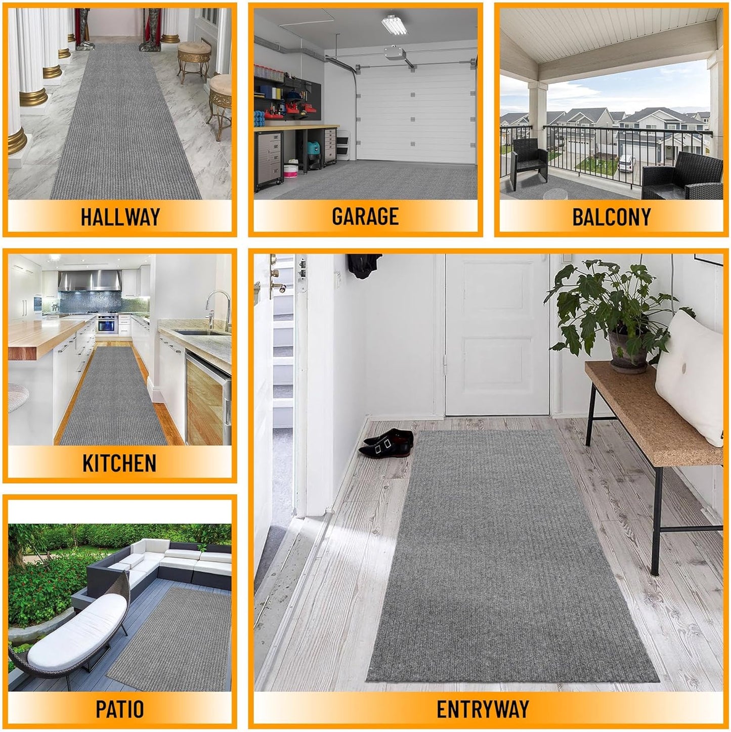 Ottomanson 2'7" x 17' Hallway Runner with Scraper Pile - Extra Durable Non-Slip Rug Mat for Indoor & Outdoor Use - Ideal for Kitchen, Entryway & Garage - High-Traffic Carpet, Gray