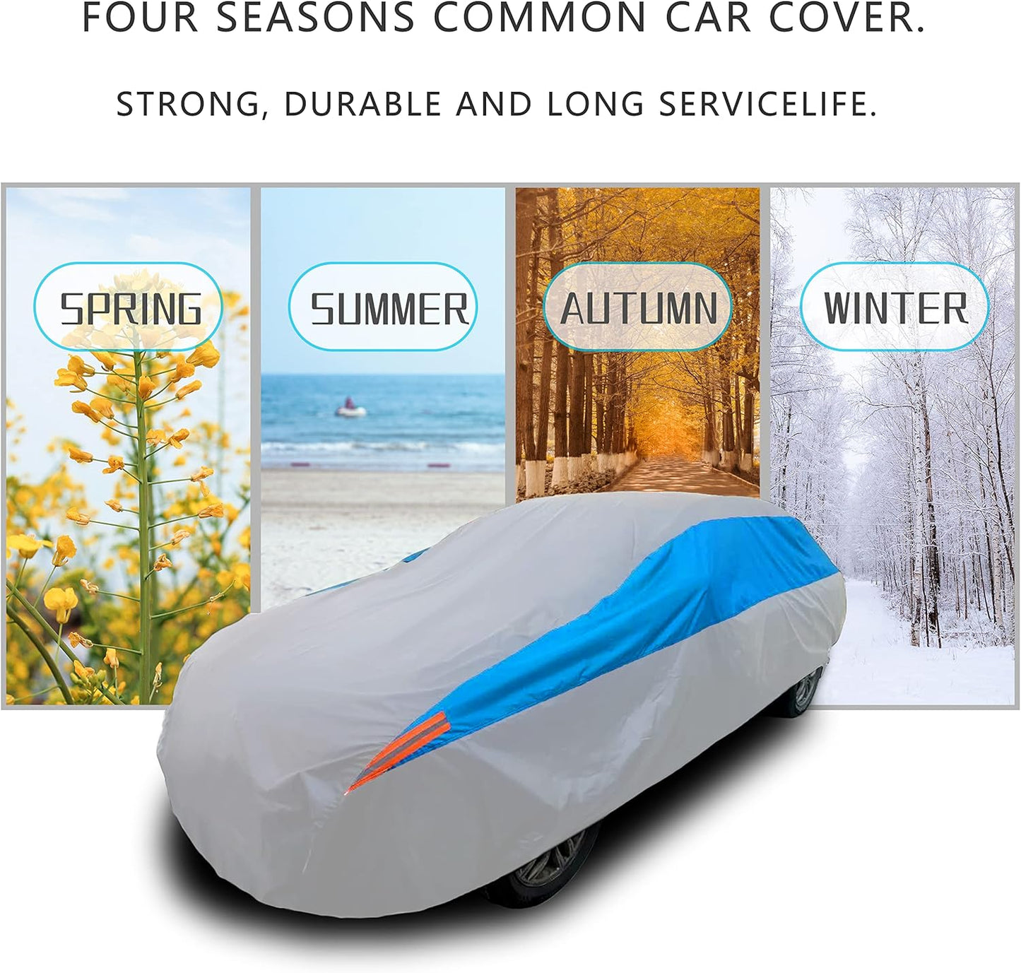 MORNYRAY Waterproof Car Cover All Weather Snowproof UV Protection Windproof Outdoor Full car Cover, Universal Fit for Sedan (Silvery, A4-Fit Sedan Length(186-193 inch)