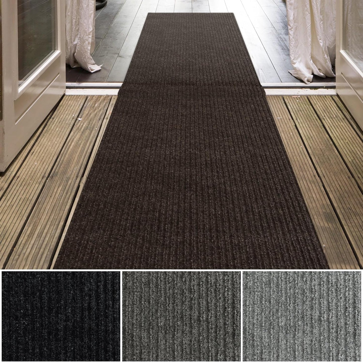 iCustomRug Spartan Weather Warrior Duty Indoor/Outdoor Utility Ribbed in 3ft,4ft,6ft Widths 70 Custom Sizes with Natural Non-Slip Rubber Backing 4'X36' in Brown