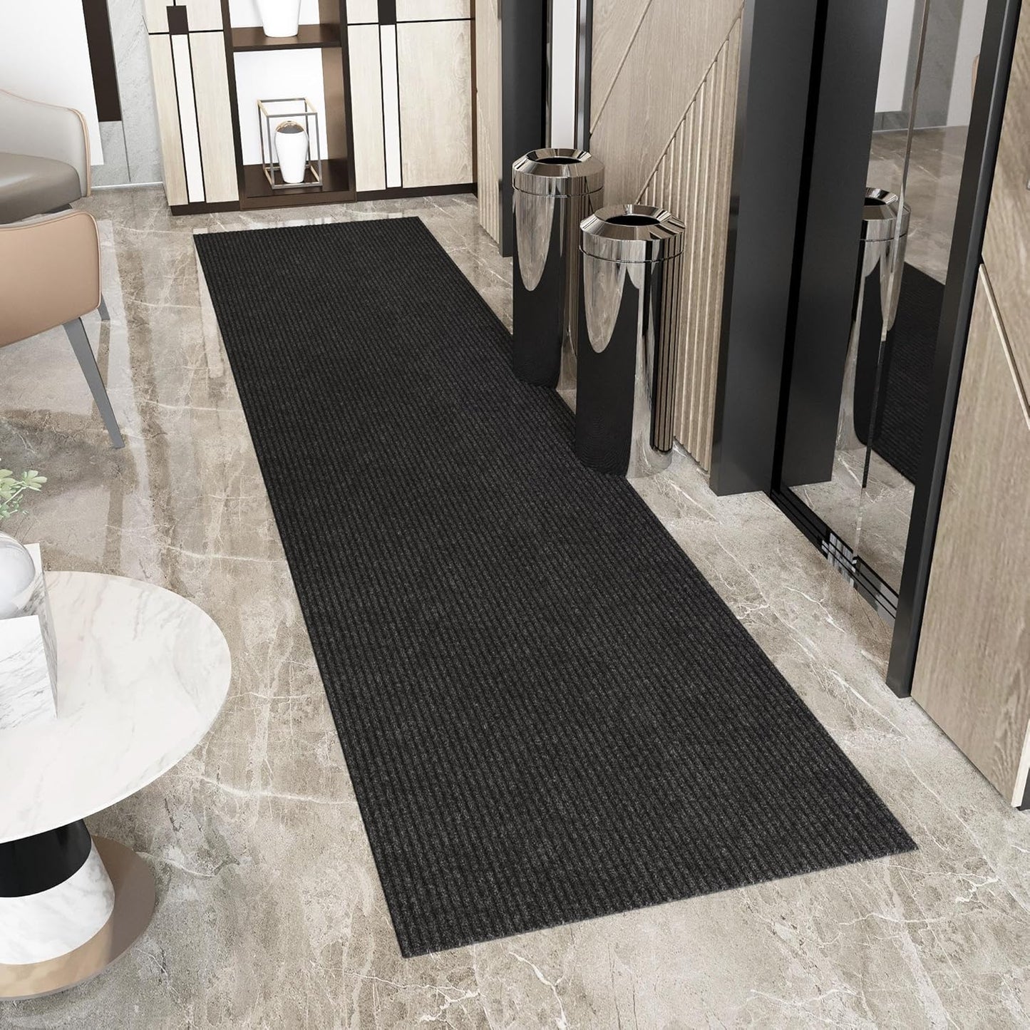 Ottomanson 2'7" x 45' Hallway Runner with Scraper Pile - Extra Durable Non-Slip Rug Mat for Indoor & Outdoor Use - Ideal for Kitchen, Entryway & Garage - High-Traffic Carpet, Black