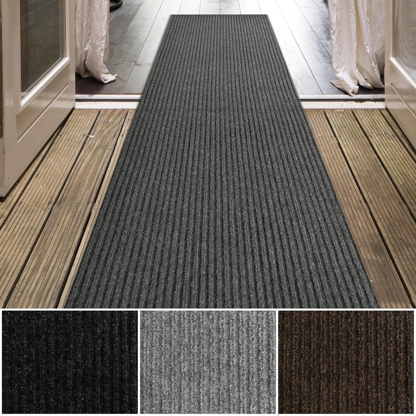 iCustomRug Spartan Weather Warrior Duty Indoor/Outdoor Utility Ribbed in 3ft,4ft,6ft Widths 70 Custom Sizes with Natural Non-Slip Rubber Backing 4'X78' in Charcoal