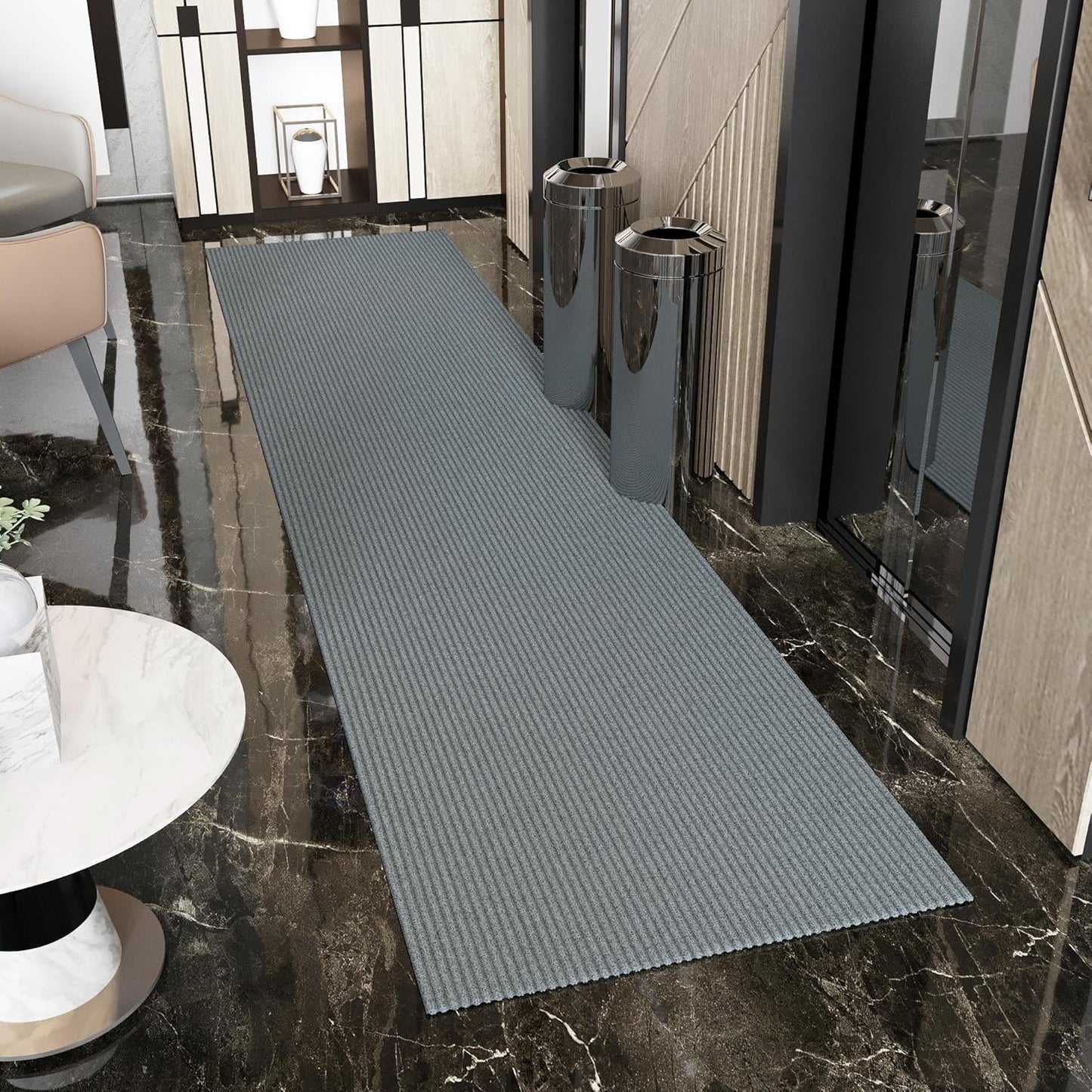 Ottomanson 2'7" x 30' Hallway Runner with Scraper Pile - Extra Durable Non-Slip Rug Mat for Indoor & Outdoor Use - Ideal for Kitchen, Entryway & Garage - High-Traffic Carpet, Gray