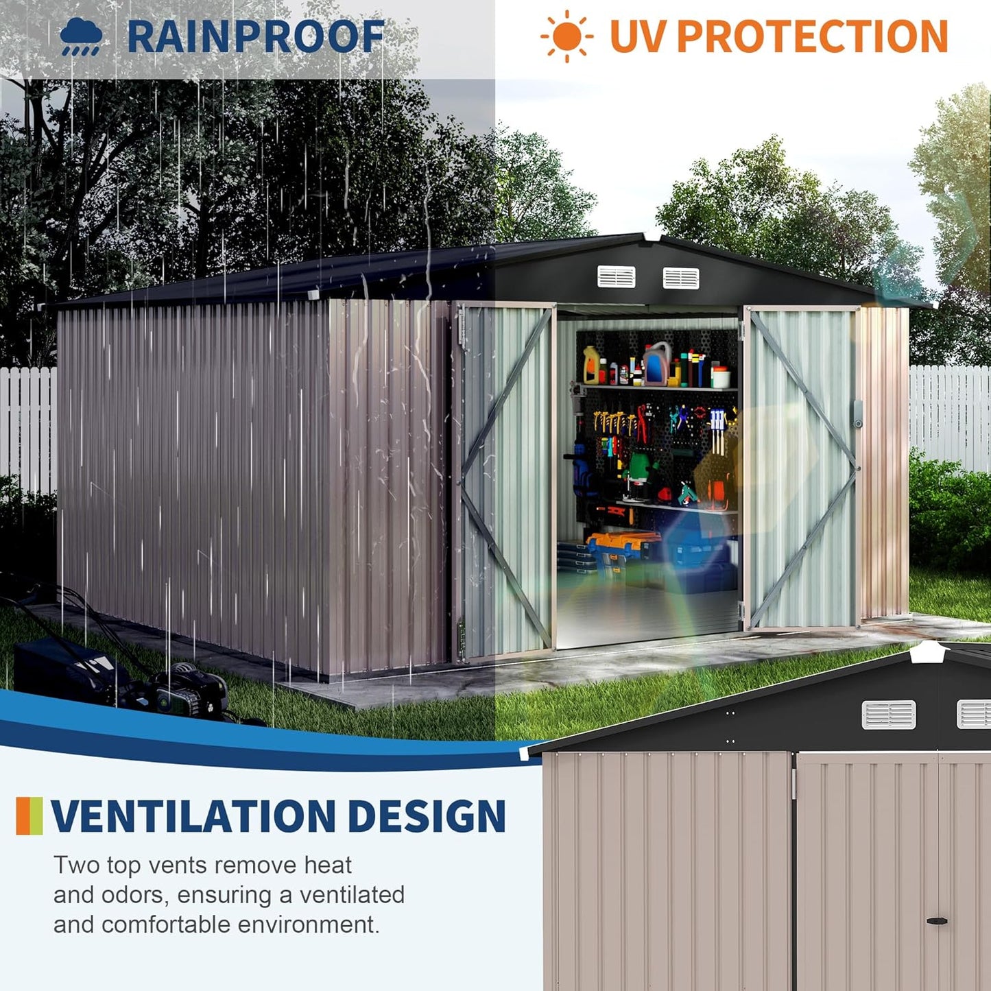 10x12 FT Metal Storage Sheds Outdoor, Metal ToolShed with Lockable Door, Metals Yard Sheds Metals Garden Shed Kit, MetalUtility Sheds Buildings with Air Vent for Backyard Garden Patio Lawn
