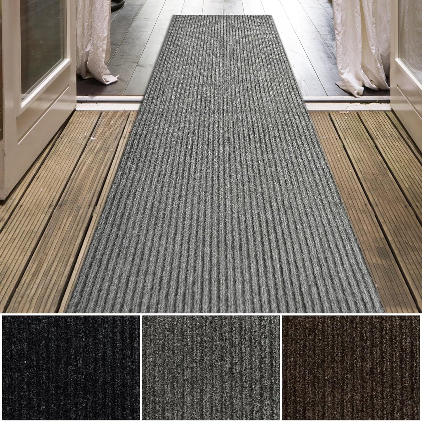 iCustomRug Spartan Weather Warrior Indoor/Outdoor Utility Ribbed Carpet Runner with Non-Slip Thermoplastic Rubber Backing, 3ft X 6ft in Grey