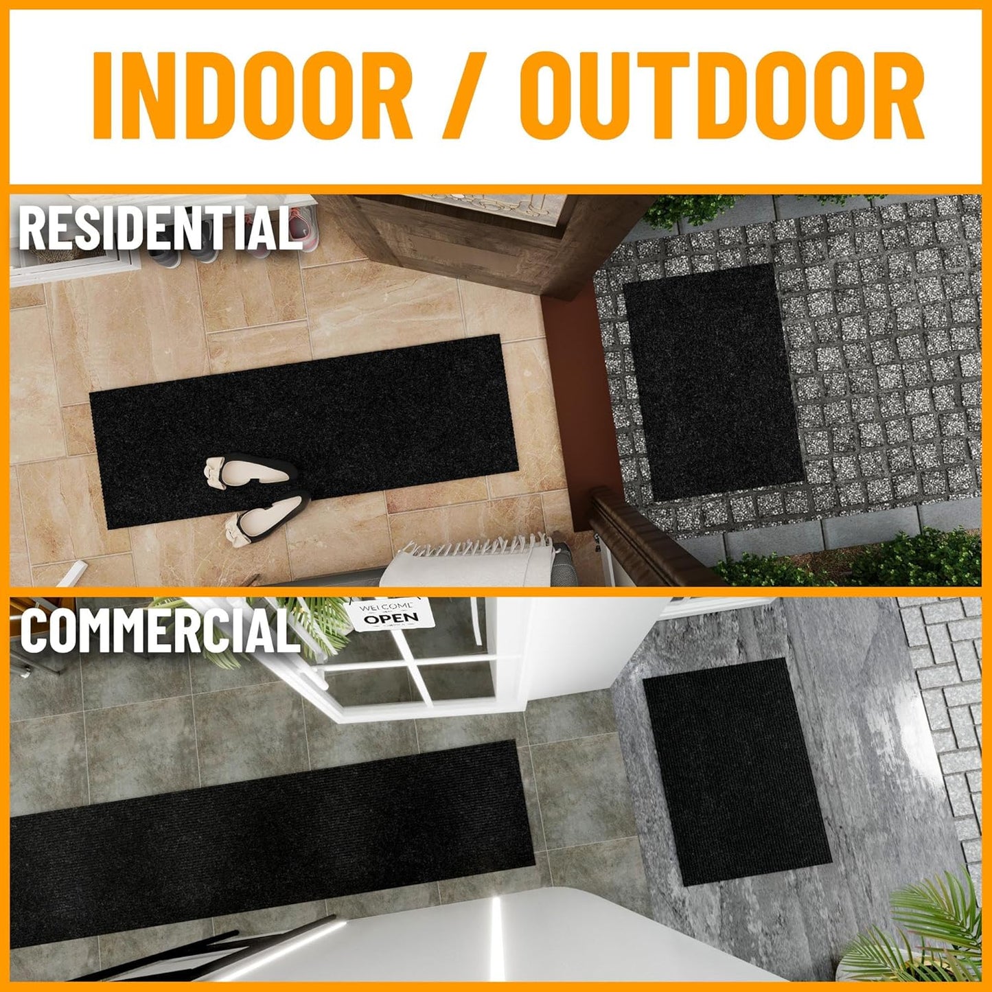 Ottomanson 3'11" x 40' Hallway Runner with Scraper Pile - Extra Durable Non-Slip Rug Mat for Indoor & Outdoor Use - Ideal for Kitchen, Entryway & Garage - High-Traffic Carpet, Black