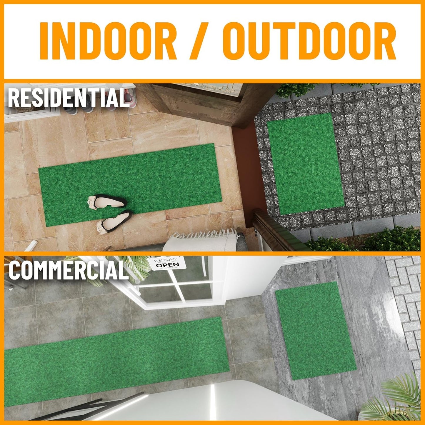 Ottomanson 6'6" x 20' Hallway Runner with Scraper Pile - Extra Durable Non-Slip Rug Mat for Indoor & Outdoor Use - Ideal for Kitchen, Entryway & Garage - High-Traffic Carpet, Green