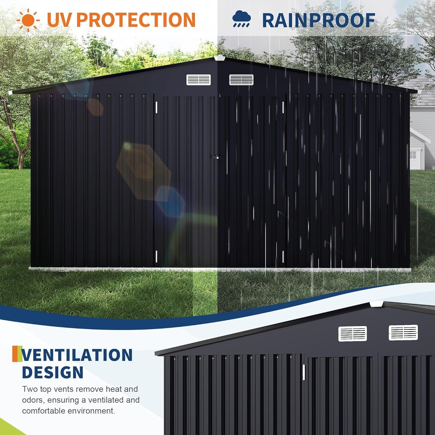 8x10 FT Metal Storage Sheds Outdoor, MetalTool Shed with Lockable Door, MetalYard Sheds Garden Shed Kit, Metal UtilitySheds Buildings with Air Vent for Backyard Garden Patio Lawn