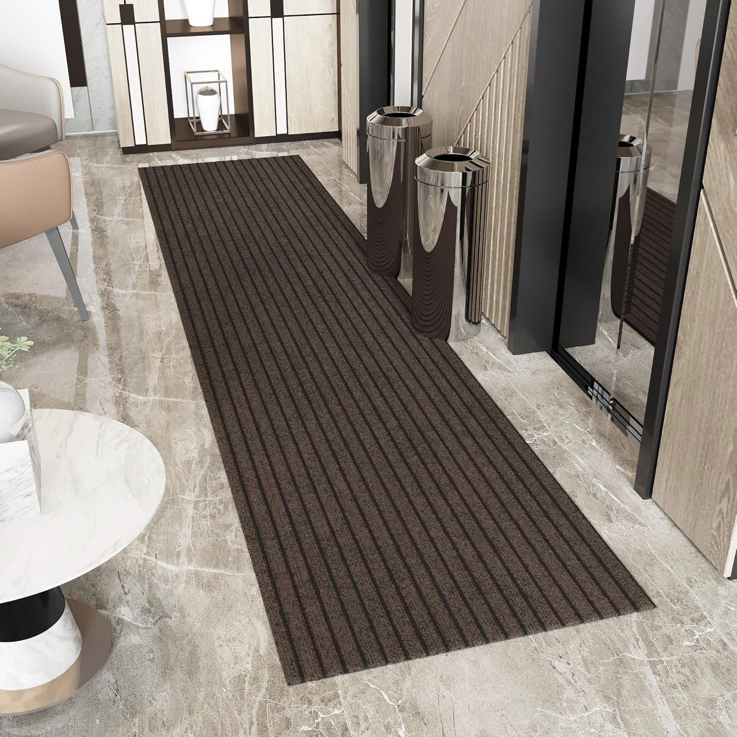Ottomanson 2' x 11' Hallway Runner with Scraper Pile Extra Durable Non-Slip Rug Mat for Indoor & Outdoor Use - Ideal for Kitchen, Entryway, Patio & Garage - High-Traffic Carpet, Brown