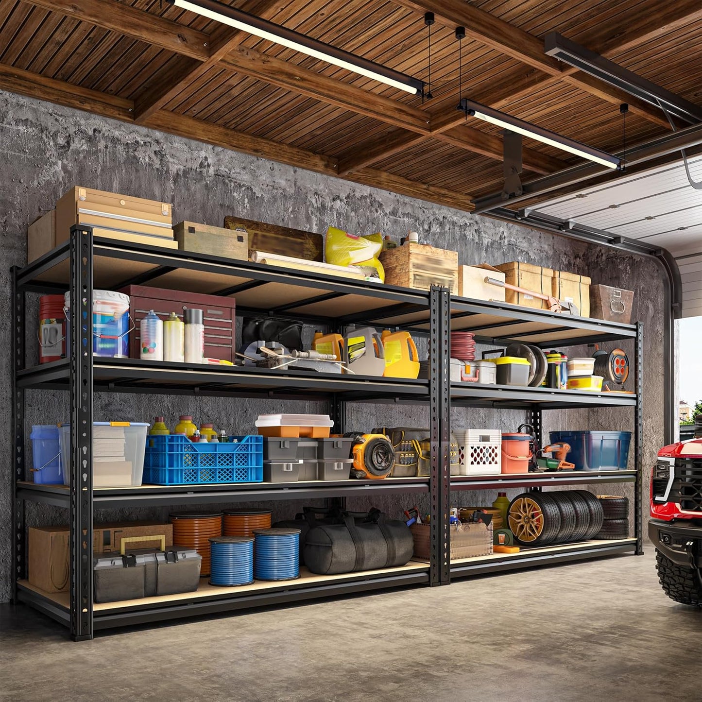55" W Storage Shelves, 2040LBS Garage Shelving Heavy Duty, 4-Tier Heavy Duty Shelving, Adjustable Metal Shelving Unit for Garage, Warehouse, Pantry, Kitchen, 55" W × 24" D × 60" H, Black