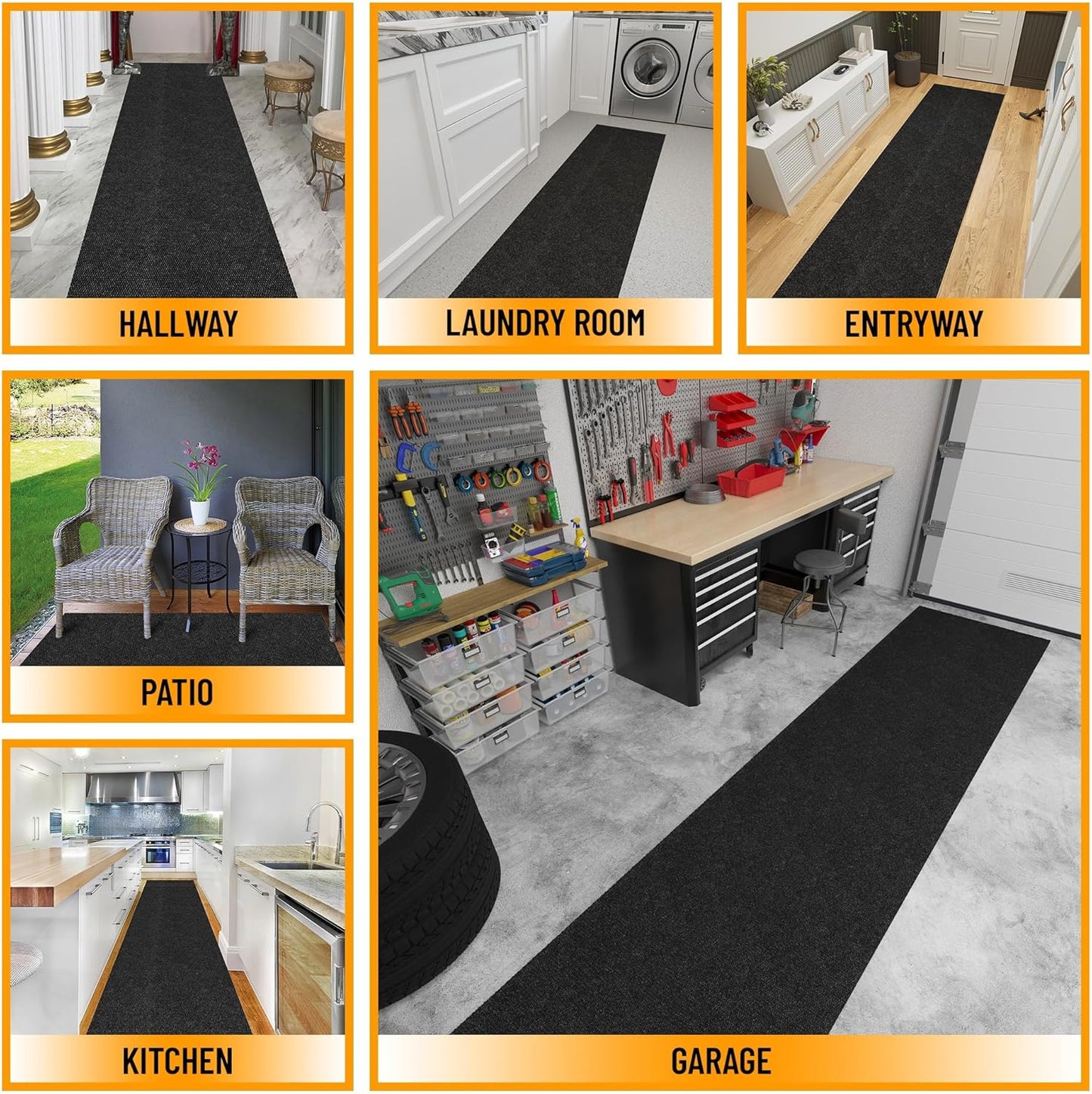 Ottomanson 2'7" x 24' Hallway Runner with Scraper Pile - Extra Durable Non-Slip Rug Mat for Indoor & Outdoor Use - Ideal for Kitchen, Entryway & Garage - High-Traffic Carpet, Black