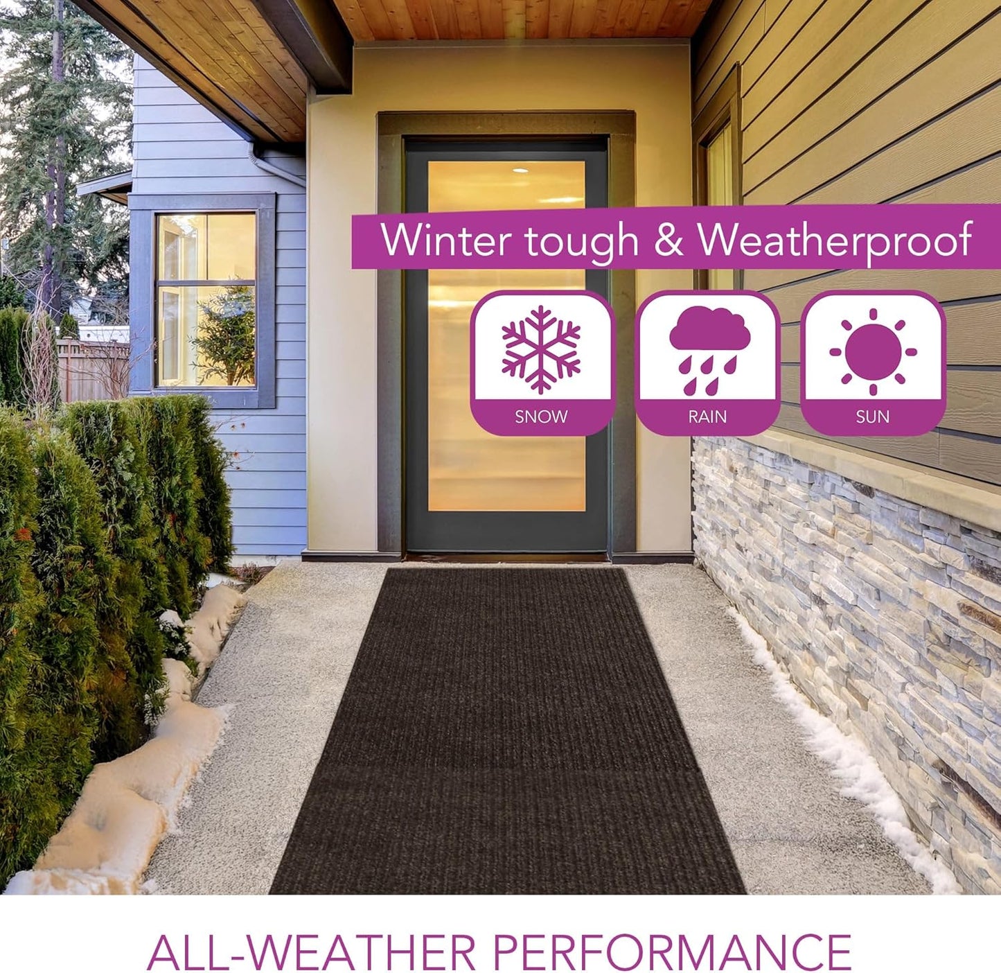iCustomRug Spartan Weather Warrior Indoor/Outdoor Utility Ribbed Carpet Runner with Non-Slip Thermoplastic Rubber Backing, 6ft X 82ft in Brown