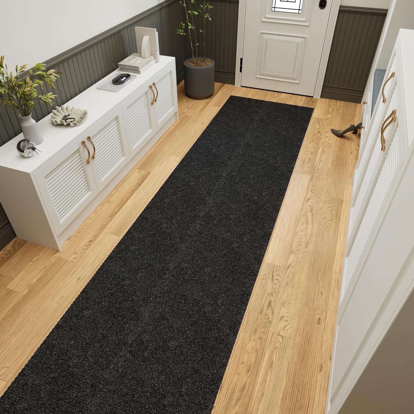 Ottomanson 2'7" x 24' Hallway Runner with Scraper Pile - Extra Durable Non-Slip Rug Mat for Indoor & Outdoor Use - Ideal for Kitchen, Entryway & Garage - High-Traffic Carpet, Black