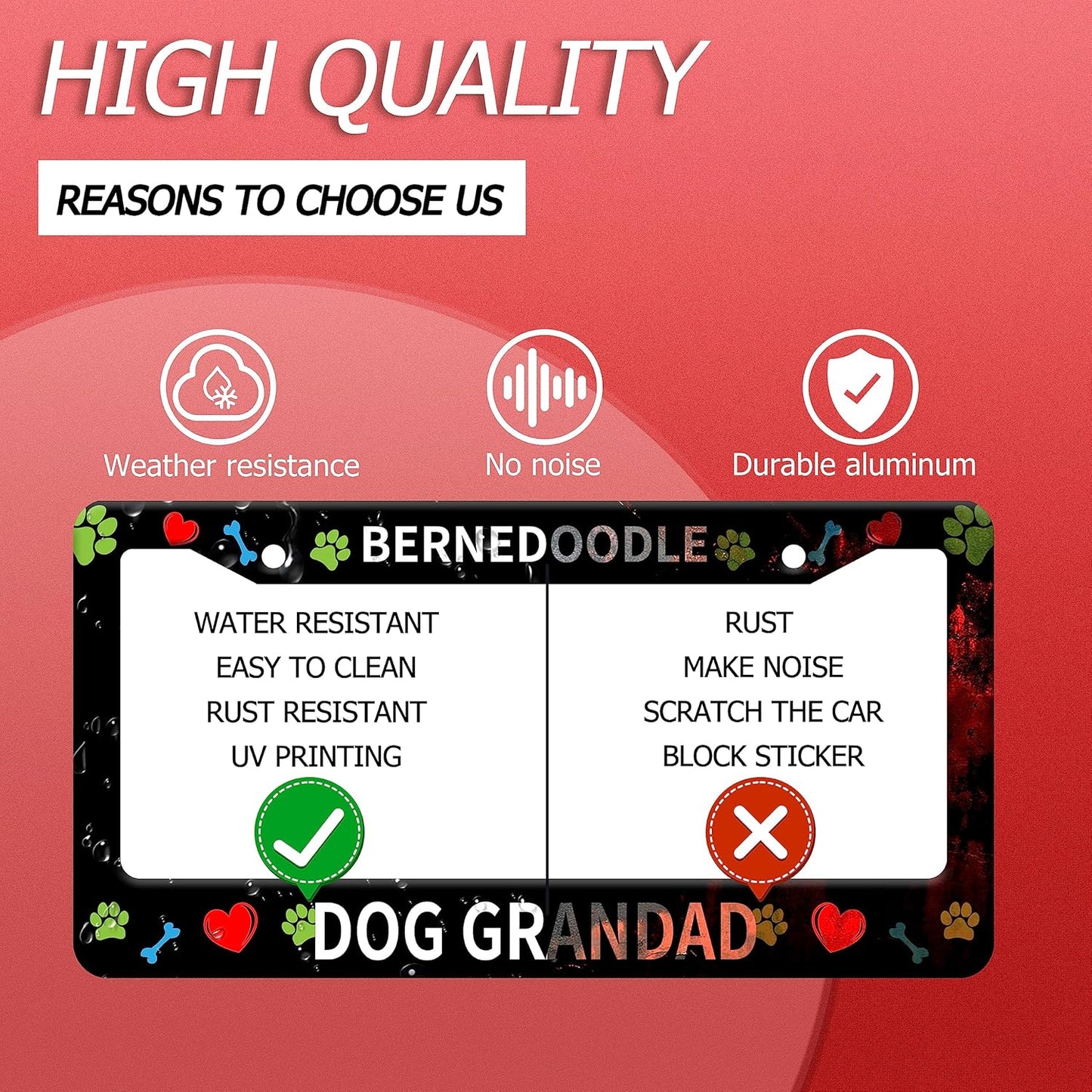 Bernedoodle Dog Lover License Plate Frame Floral License Plate Stainless Steel Parts Funny License Plate Decorative with Screws Size 12.3" x 6.3" for Men Women