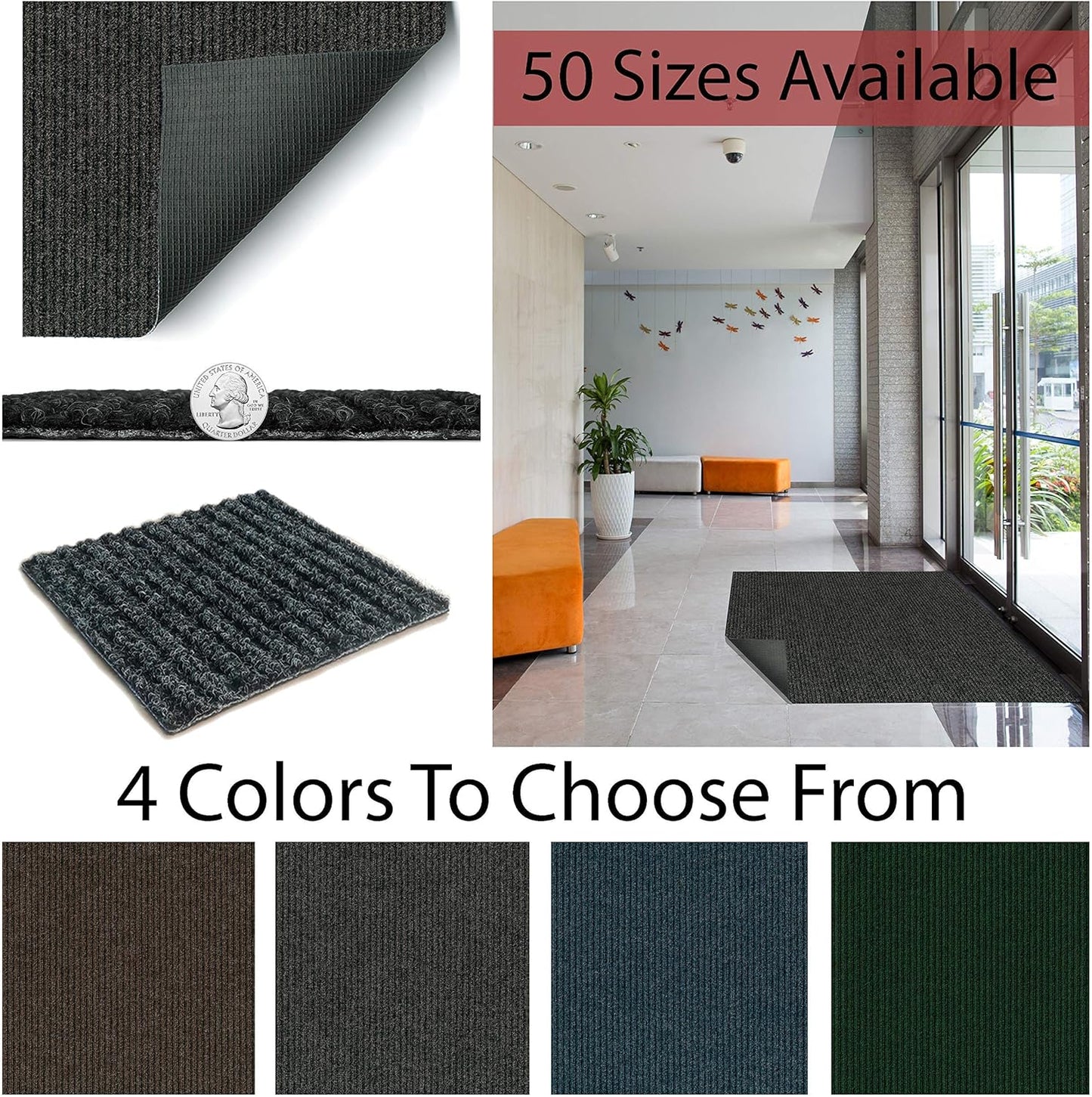 KOECKRITZ Heavy Duty Durable All Weather Indoor/Outdoor Non Slip Entrance Mat Rugs and Runners for Office Business Building Home Garage Front Door (6' x 19', Brick)